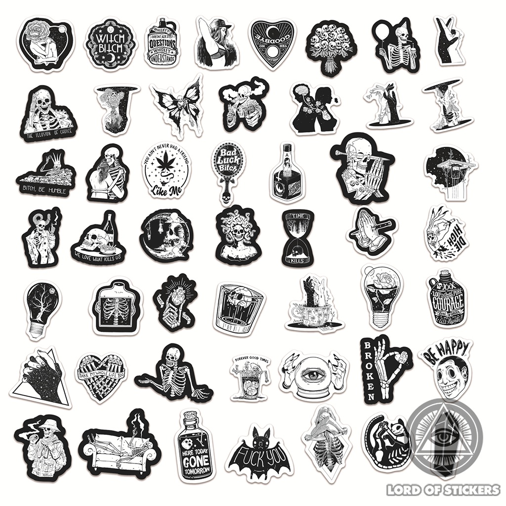 Set 100 Hình Dán Gothic Skull Sticker Graffiti Đầu Lâu Chống Thấm Nước Trang Trí Mũ Bảo Hiểm, Laptop, Điện Thoại, Vali