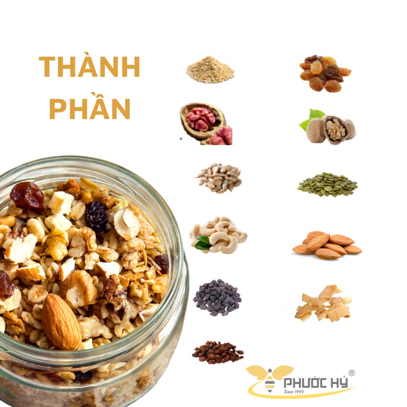 Granola siêu hạt ăn kiêng ngũ cốc giảm cân dinh dưỡng eat clean không đường sấy mật ong thơm giòn