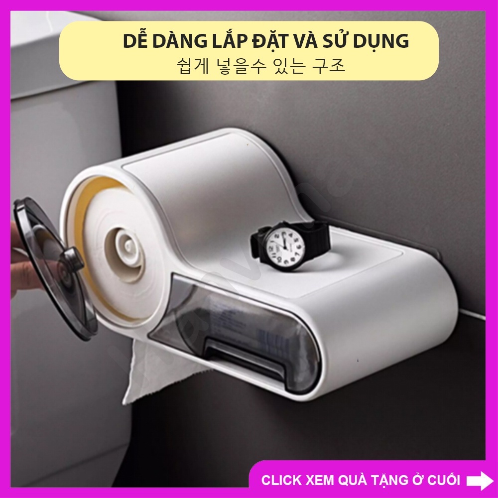 Hộp Đựng Giấy Vệ Sinh Dán Tường Tiện Lợi - Thiết Bị Nhà Tắm Chống Nước 2 Ngăn (Tặng Kèm Miếng Dán)