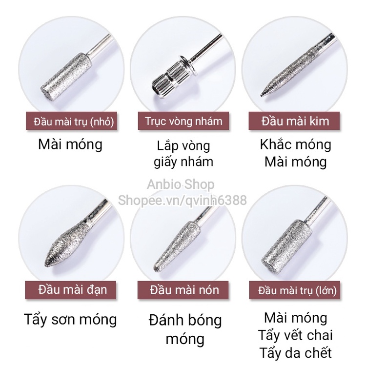Máy mài móng vỏ kim loại cao cấp với 5 đầu mài hỗ trợ chăm sóc móng, làm nail