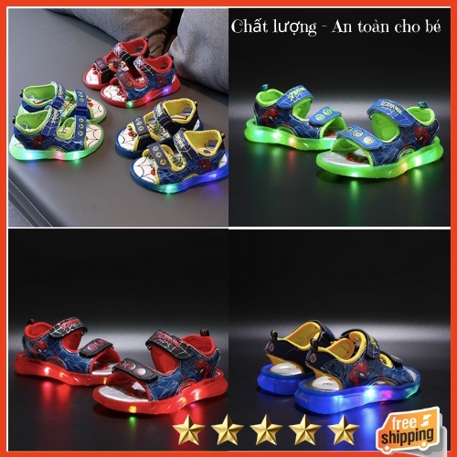Giày xăng đan siêu nhân nhện bé trai có đèn led từ 1 - 7 tuổi