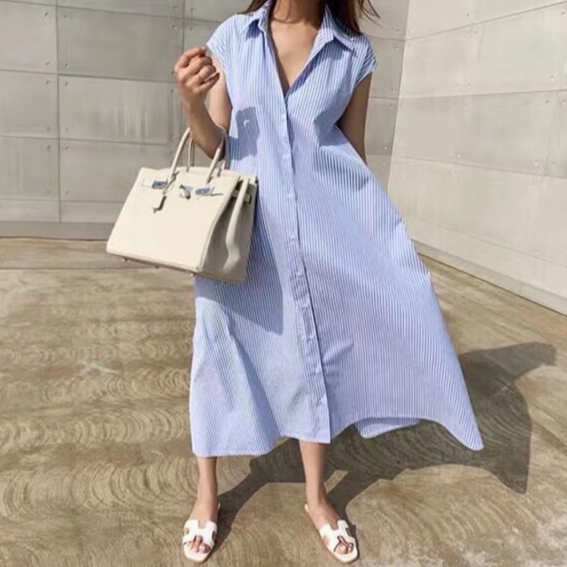 Đầm Sát Nách Dáng Rộng Họa Tiết Kẻ Sọc Thời Trang Mùa Hè 53670