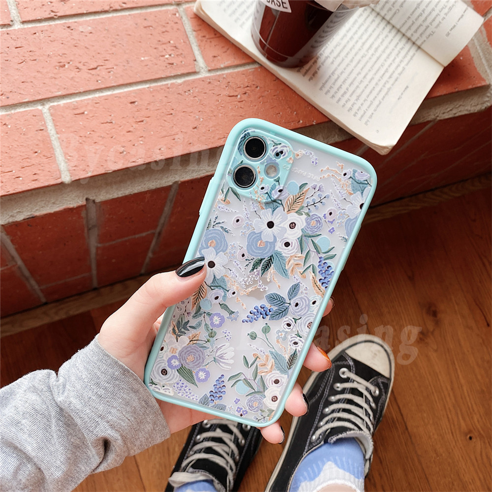 Fashion Casing OPPO A15 A15S A54 A53 A94 A33 2020 A52 A92 A5S A3S A5 A9 A7 A12E A31 F11 Pro F9 A1K A59 F1S Reno 5 Reno 5F4 2F Floral Fresh Flower Shockproof Slicone Frame Hard Phone Case IYA