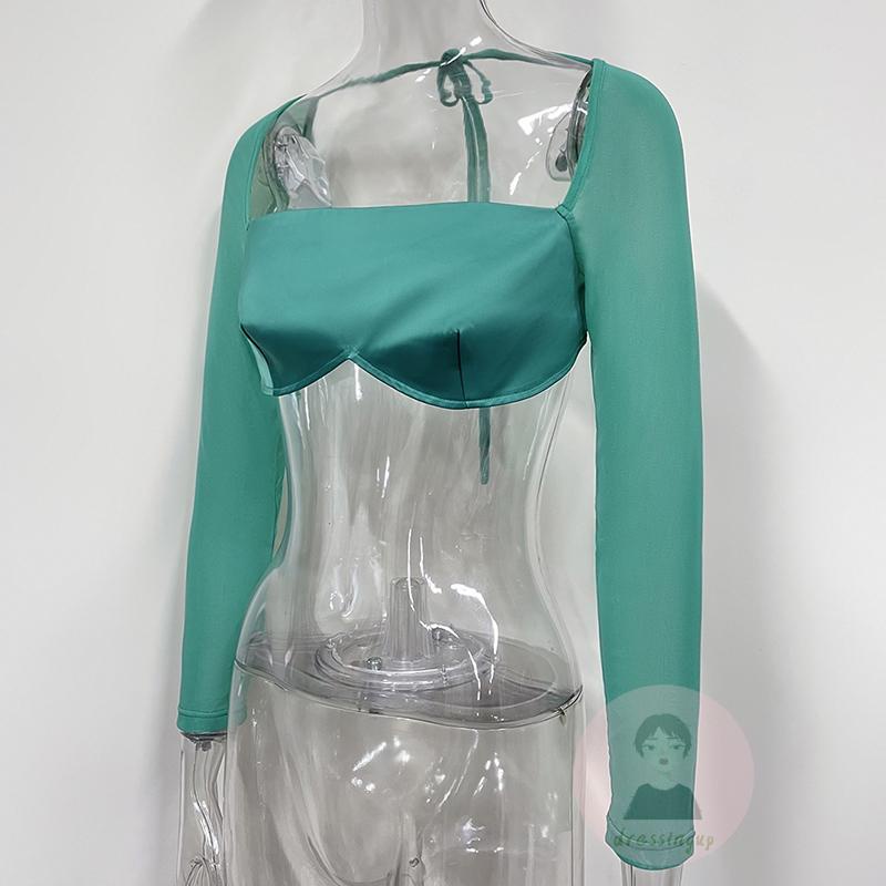 Áo Thun Lửng Tay Dài Phối Lưới Thời Trang Mùa Hè Dành Cho Nữ