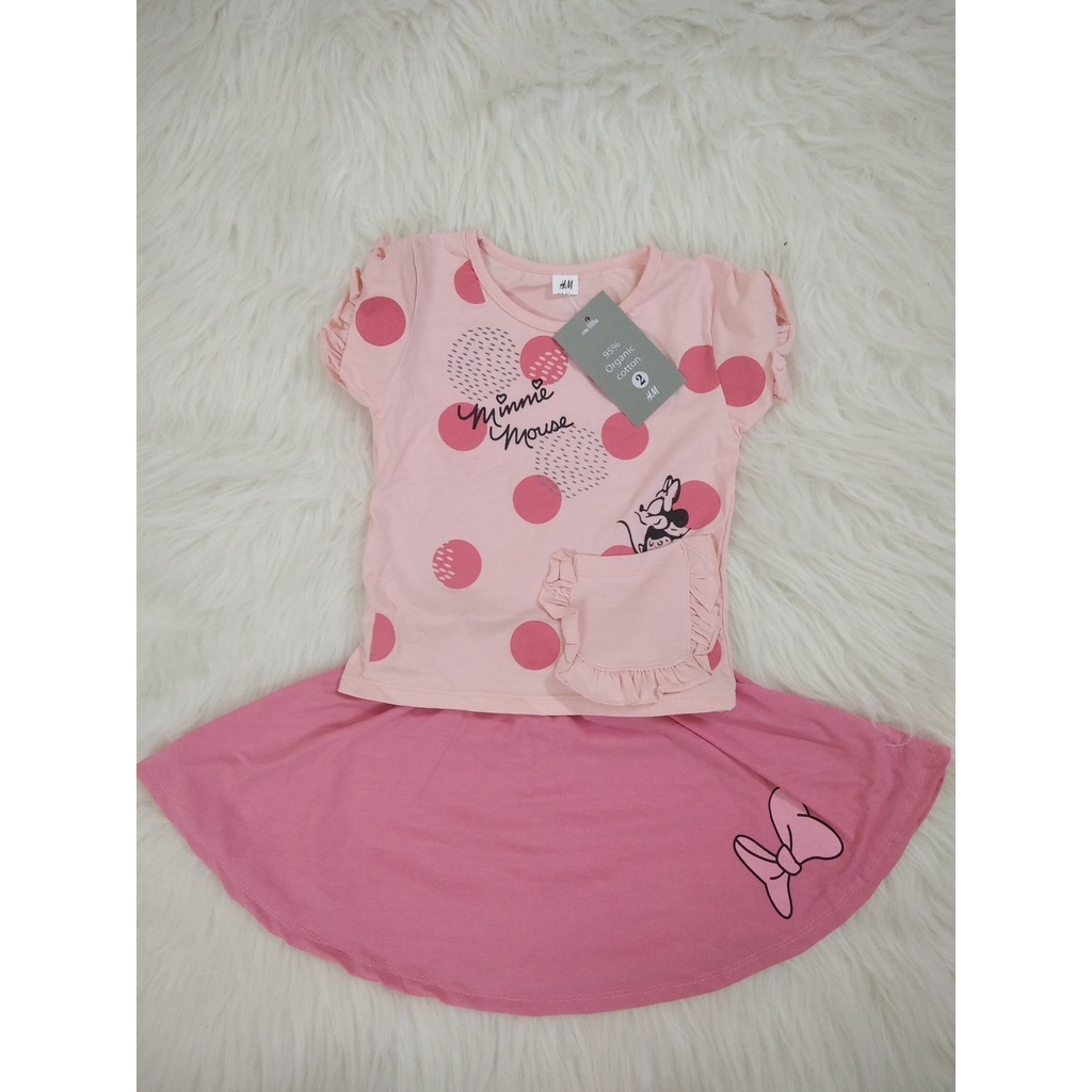 (Hàng Việt Nam mới về) Set bộ MICKEY chấm bi hồng + chân váy bé gái. Sét váy bé gái (MB.V008)