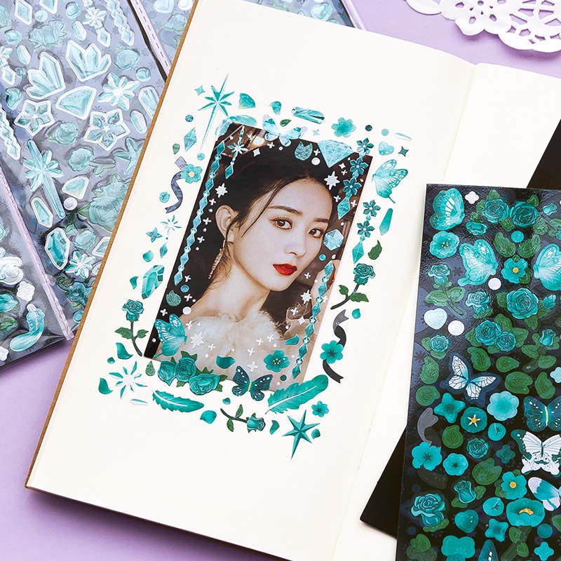 Bộ 3 Tấm Sticker Dán Hình Hoa Hồng Đính Đá Lãng Mạn