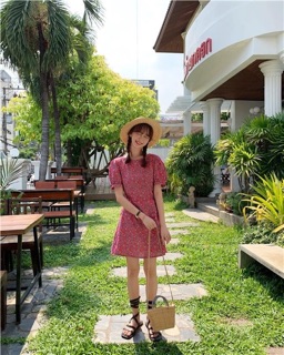 Đầm thun basic hồng  hoa nhí (hàng như hình)