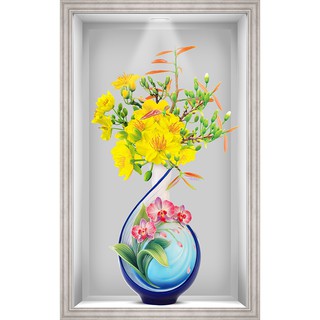 Tranh dán tường VTC Bình hoa mai kim sa LoHoaDon-021 kim sa