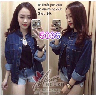 Khoác Jean nữ thời trang 2 màu đậm và Nhat Áo Khoác Jean Nữ Cổ Tàu