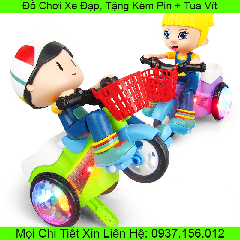 Xe đạp ba bánh điện trẻ em cần cẩu đầu xoay 360 độ có đèn, âm nhạc vui nhộn