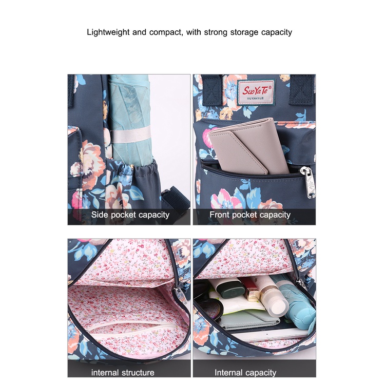 Balo Đi Học Vải Oxford Siêu Nhẹ Chống Thấm Nước In Họa Tiết Hoa Phong Cách Mới 2022