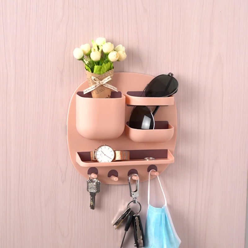 Kệ Đựng Đồ Dùng Chia Ngăn Gắn Tường Kèm Móc Treo Tiện Dụng Cho Nhà Bếp / Phòng Tắm