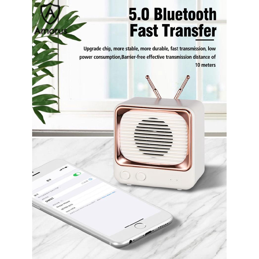 Loa Bluetooth 5.0 không dây Amorus hình TV phong cách cổ điển chất lượng cao hỗ trợ thẻ TF