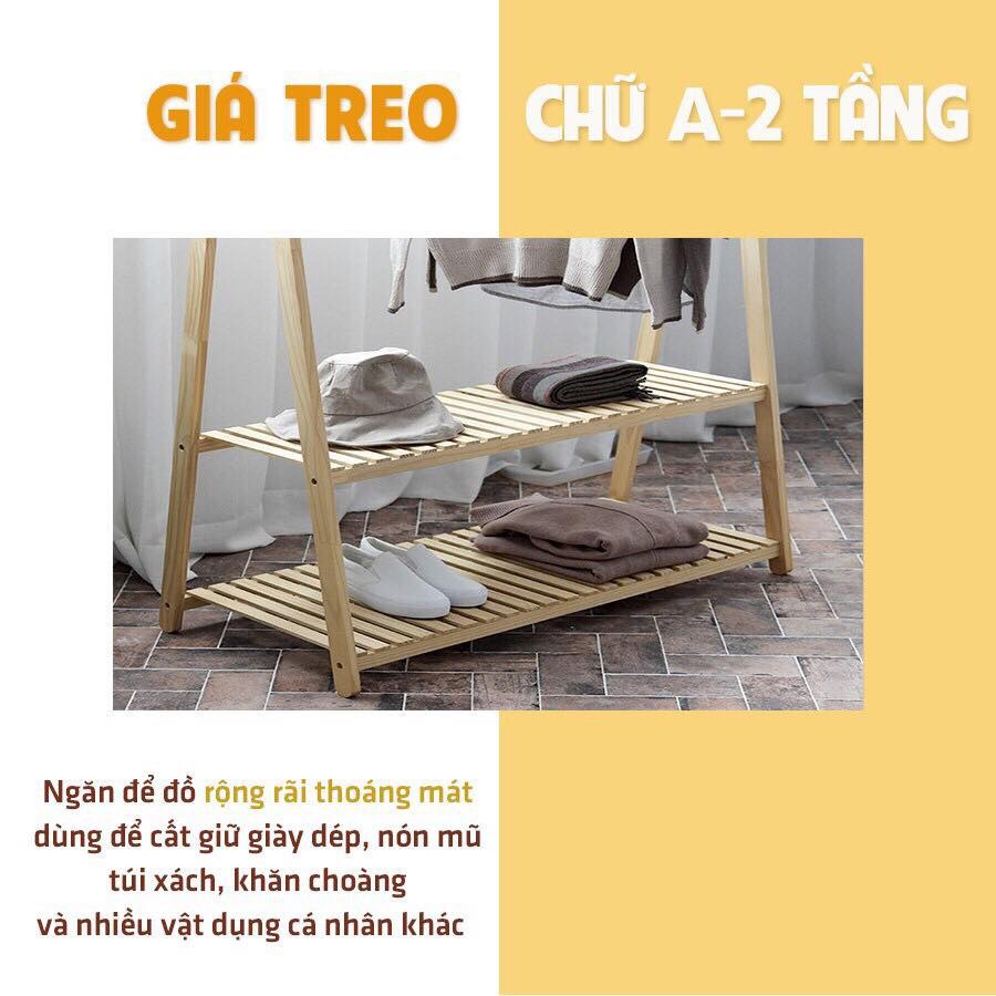 GIÁ TREO QUẦN ÁO CHỮ A STYLE HÀN QUỐC 2 TẦNG MÀU GỖ