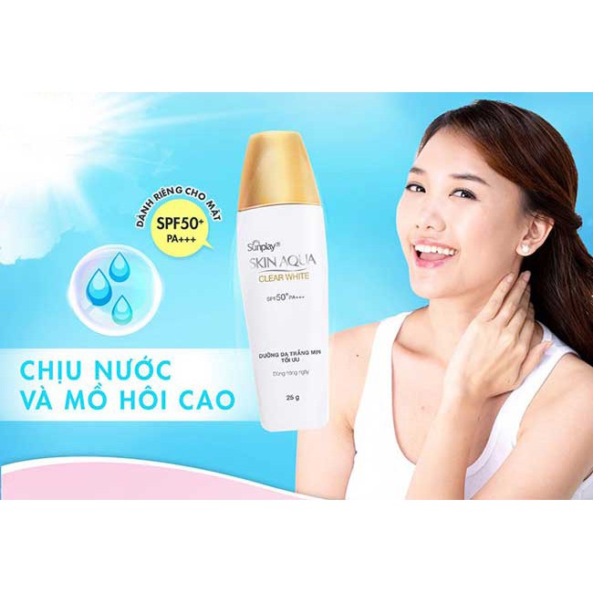 Sunplay Skin Aqua Clear White CC Milk SPF50+, PA++++: Sữa chống nắng dưỡng da và trang điểm nhẹ