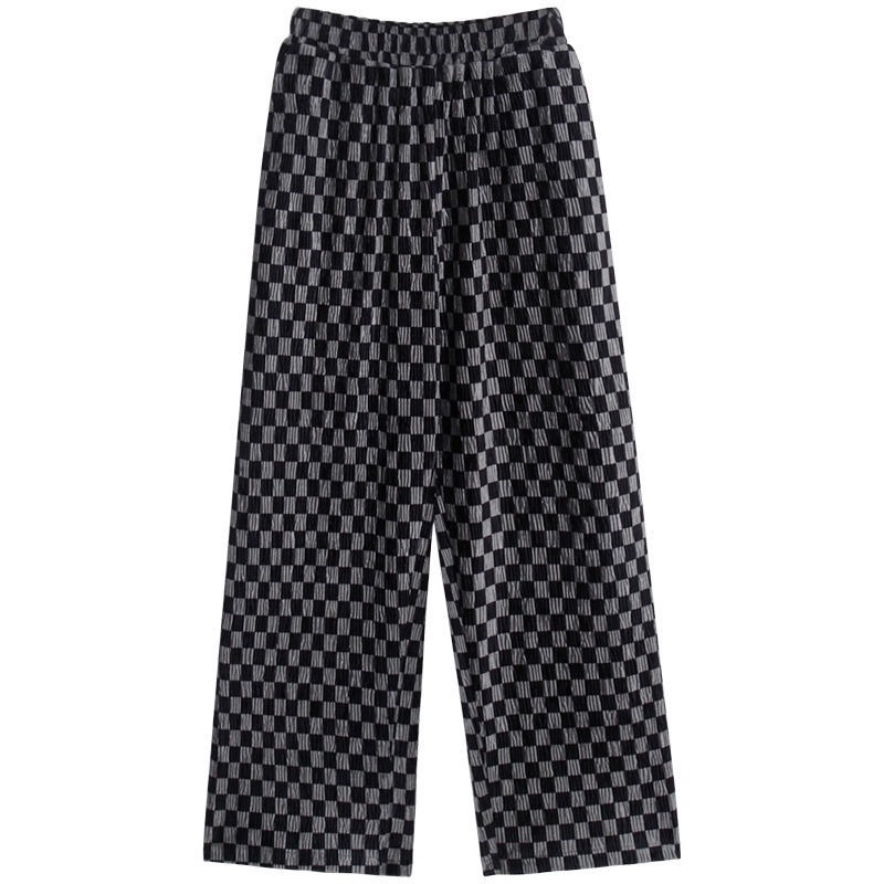 Quần ống rộng Họa Tiết Sọc Caro Thời Trang Thu Đông Cá Tính Cho Nữ
