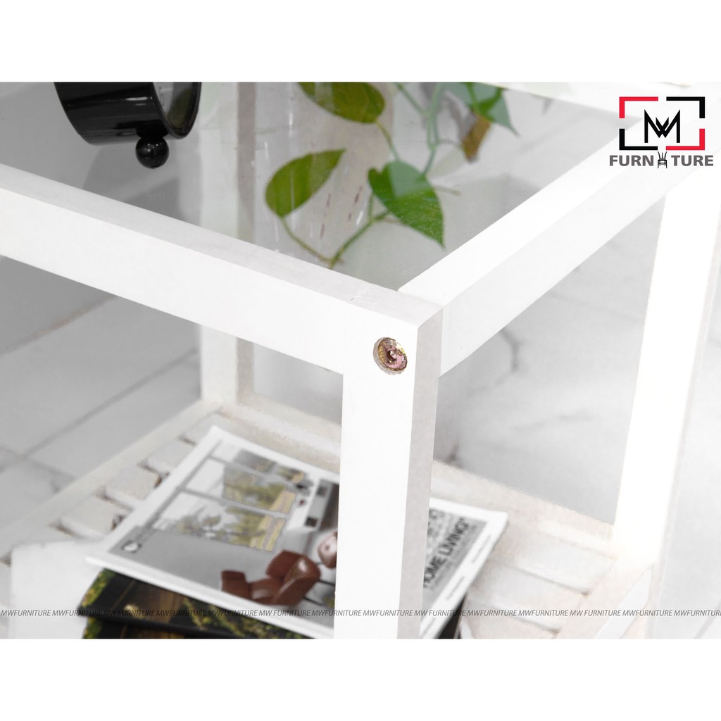 Kệ trang trí đầu giường đa năng hình vuông mặt kính màu trắng - MW FURNITURE - Nội thất trang trí