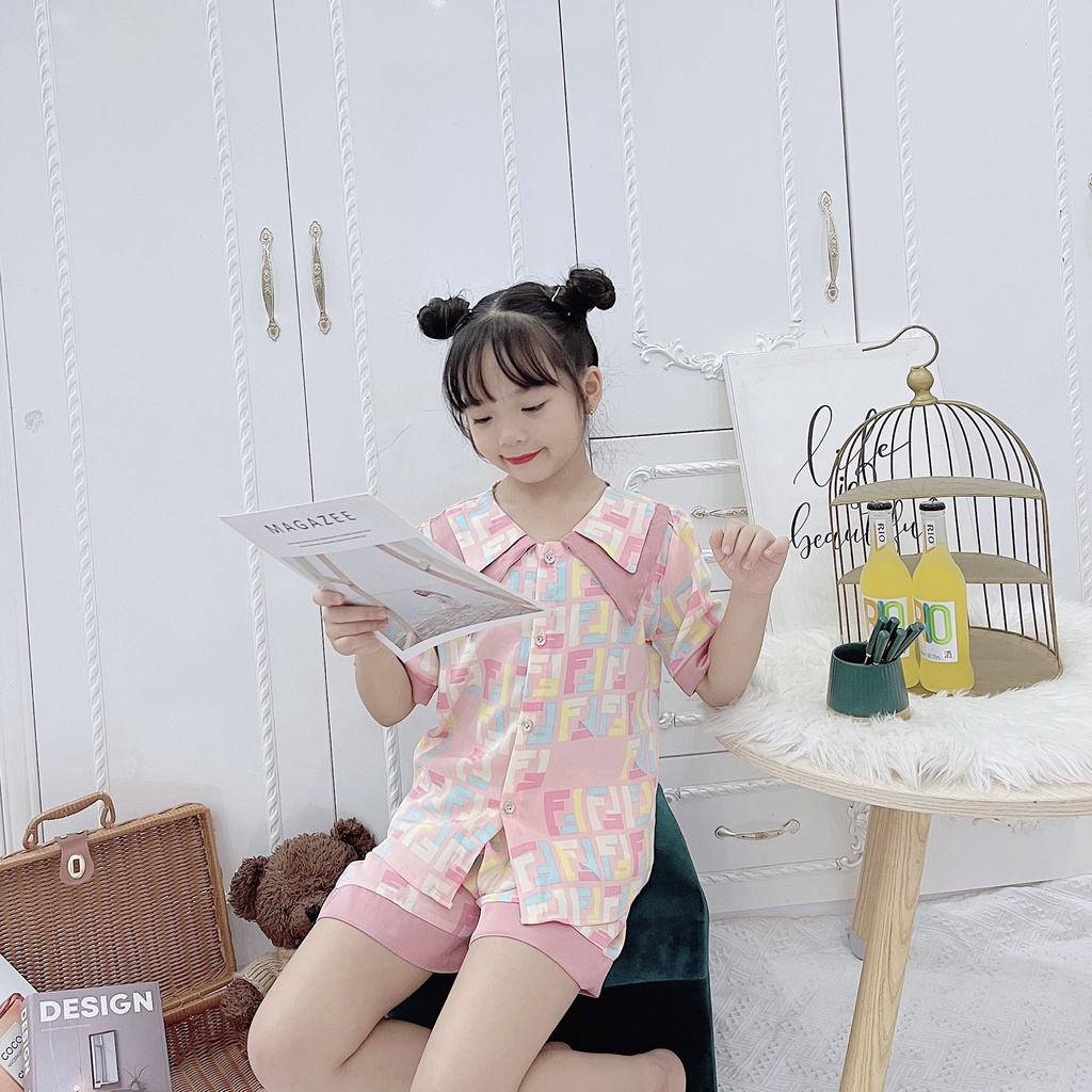 Bộ Pizama cộc tay bé gái từ 16-32kg chất lụa Mago cao cấp❤️Bộ quần áo mặc nhà ❤️Bộ ngủ size đại cho bé gái- M0032
