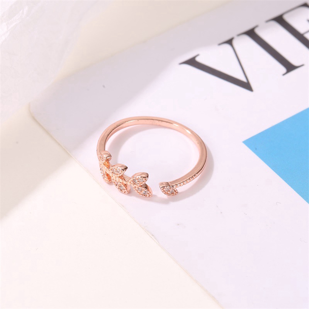 Nhẫn hình lá cây đính đá kiểu mở thời trang