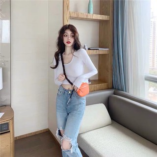 Áo croptop tay dài thun lụa mềm mịn