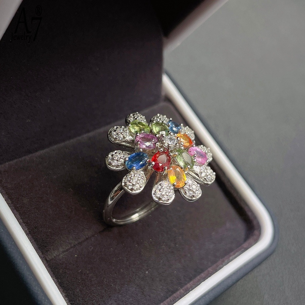 Nhẫn Bạc A7 S925 Đính Đá Nhiều Màu Cho Nữ