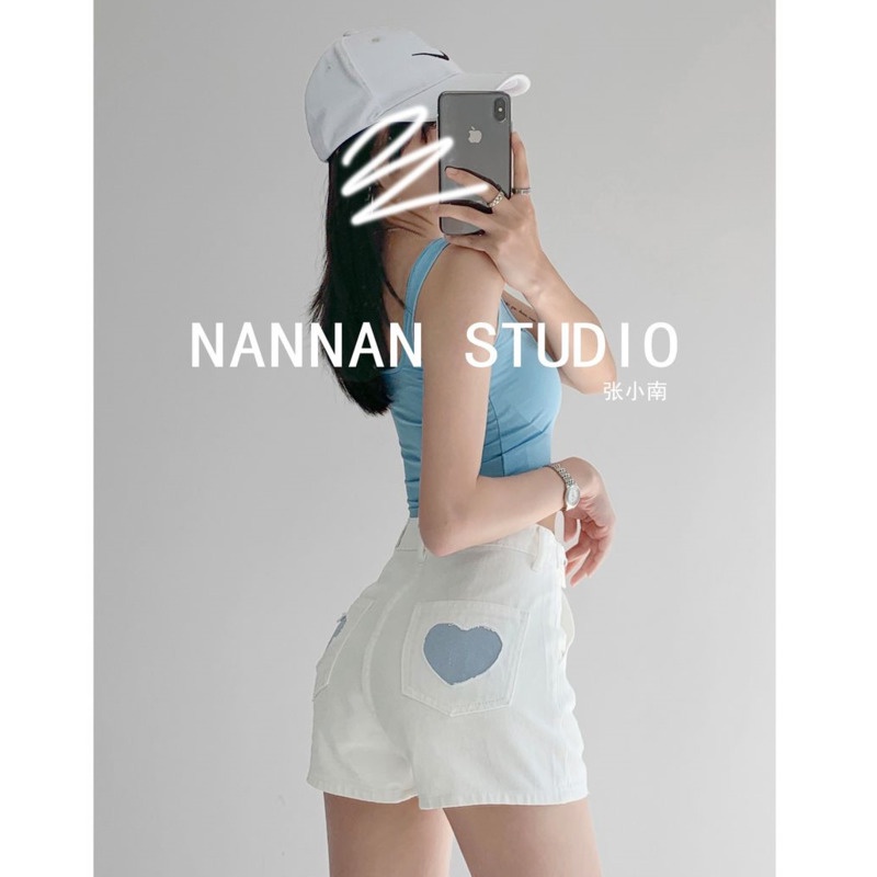 Quần Short denim Ống Rộng Rách Gối Phong Cách Đường Phố Cho Nữ