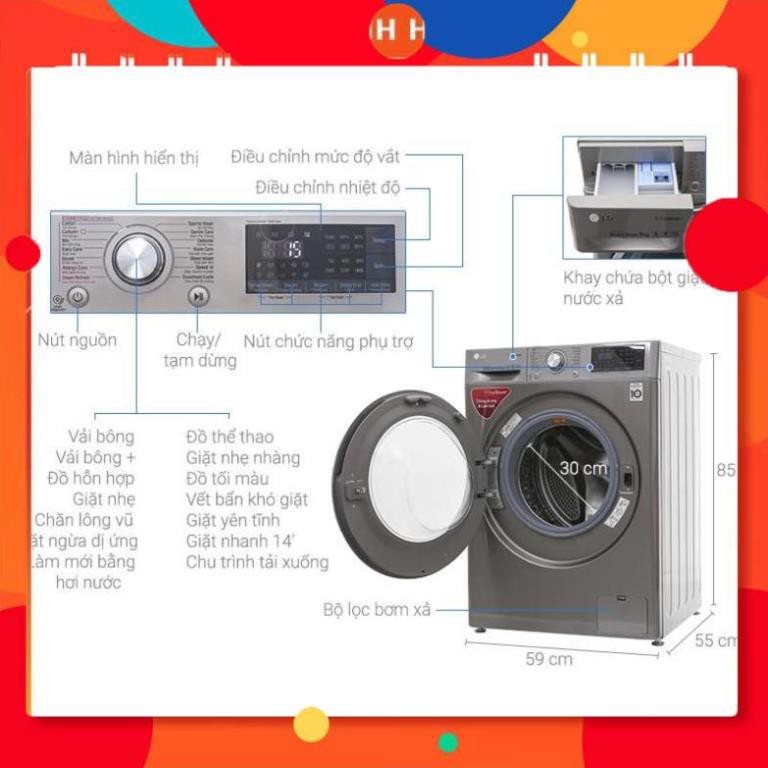 [ VẬN CHUYỂN MIỄN PHÍ KHU VỰC HÀ NỘI ] Máy giặt LG lồng ngang 9kg màu xám FC1409S2E, Hàng chính hãng - BH 24 tháng 24h