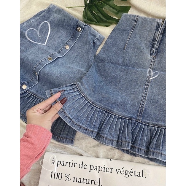 Chân váy Jean đuôi cá xoè dây kéo sau chất Jean co dãn mềm mại không ra màu | BigBuy360 - bigbuy360.vn