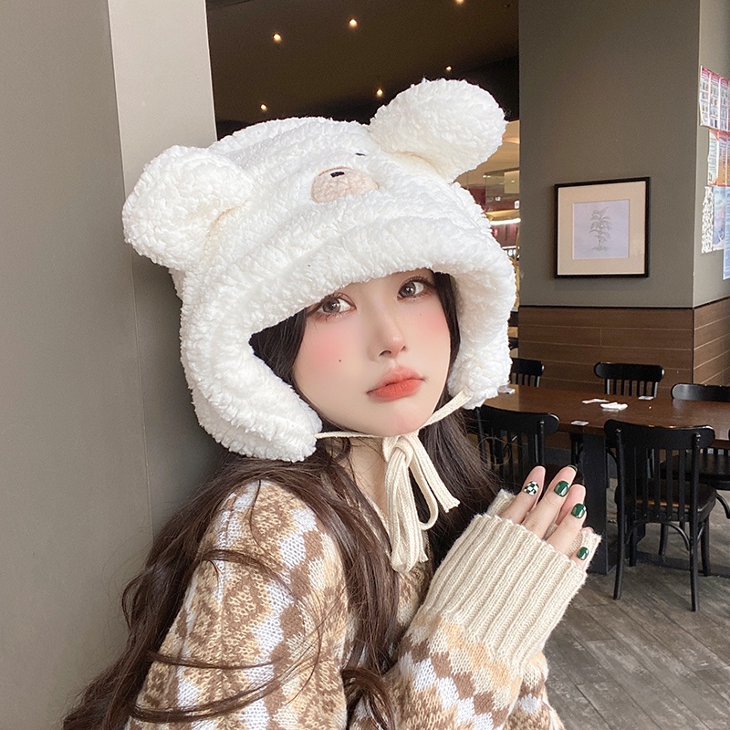 Mũ Lông Cừu Dày Dặn Giữ Ấm Tai Chống Gió Dễ Phối Đồ Thời Trang Mùa Đông Cho Nữ