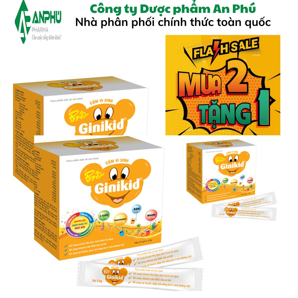 Cốm vi sinh Bio Ginikid - Dùng khi Rối loạn tiêu hóa, Trẻ biếng ăn, gầy yếu, suy dinh dưỡng, chậm lớn, kém hấp thu