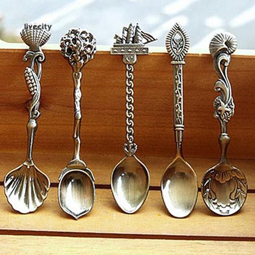 Bộ 5 muỗng cà phê chạm khắc cổ điển