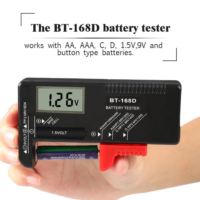 1pc BT-168D Công cụ chẩn đoán điện dung pin kỹ thuật số Máy kiểm tra pin Màn hình LCD Kiểm tra nút AAA AA Máy kiểm tra đa năng BT-168D Máy kiểm tra pin kỹ thuật số di động Máy kiểm tra điện áp cho pin nút 9V 1.5V có thể sạc lại AAA AA C D Đa năng