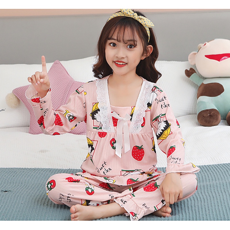 Bộ Đồ Ngủ Pijama Tay Dài Thoáng Khí Dễ Thương Cho Bé Gái