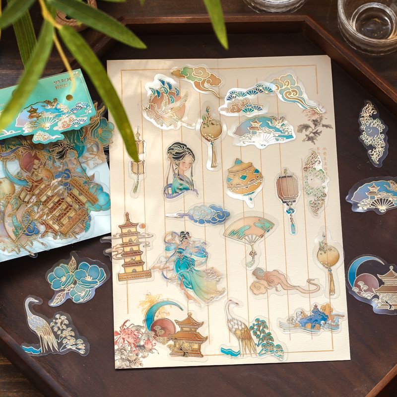 Sticker cổ trang - ánh kim - trang trí sổ tay - pvc chống thấm nước - Bán Mộng Lưu Ly - 40 miếng/pet