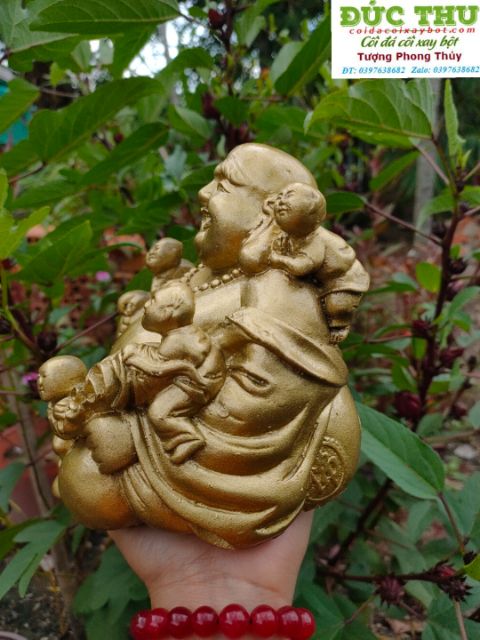 Tượng Phật Di Lặc và 5 em bé màu đồng