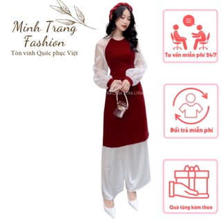 Bộ áo dài cách tân nhung kèm váy 2 lớp hoặc quần