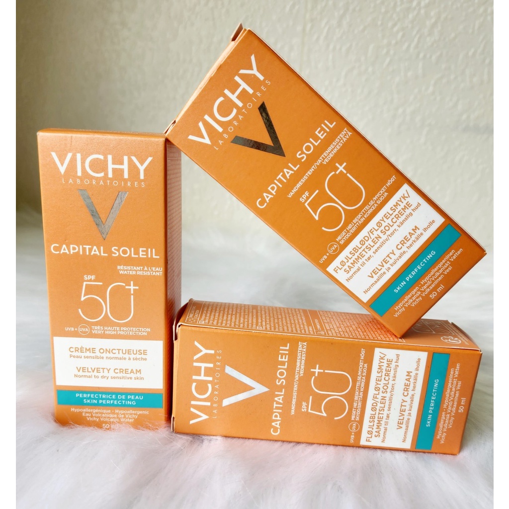 Kem chống nắng Vichy Capital Soleil Velvety Cream SPF50+ 50ml chống tia UVA+UVB dành cho da khô, thiên khô, da nhạy cảm