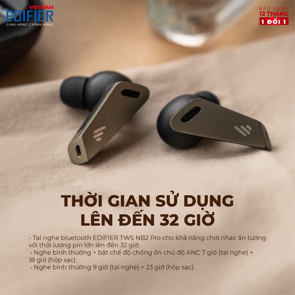 Tai nghe Bluetooth 5.0 EDIFIER TWS NB2 Pro - Thời lượng pin 32 giờ - Chồng ồn ANC - Âm thanh Stereo Chống nước IP54