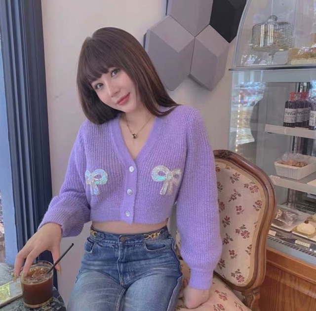 [Có ảnh thật ] Áo len tím tay dài hot trend phong cách ulzzang | BigBuy360 - bigbuy360.vn