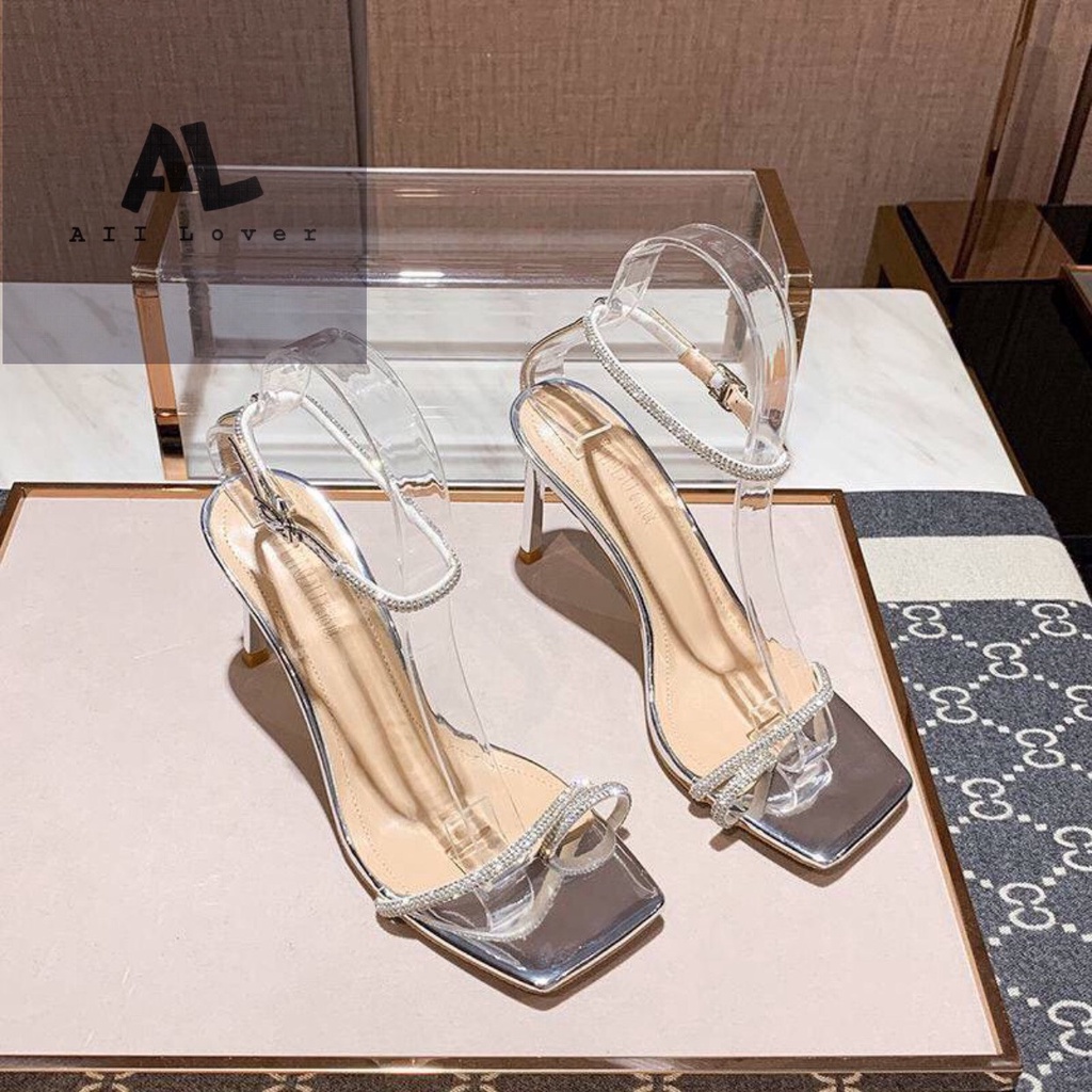 GIÀY CAO GÓT NỮ ALI LOVER - GIÀY NỮ ĐÍNH ĐÁ QUAI NGANG  - SANDAL XỎ NGÓN QUAI CÀI 9 PHÂN  AG210141
