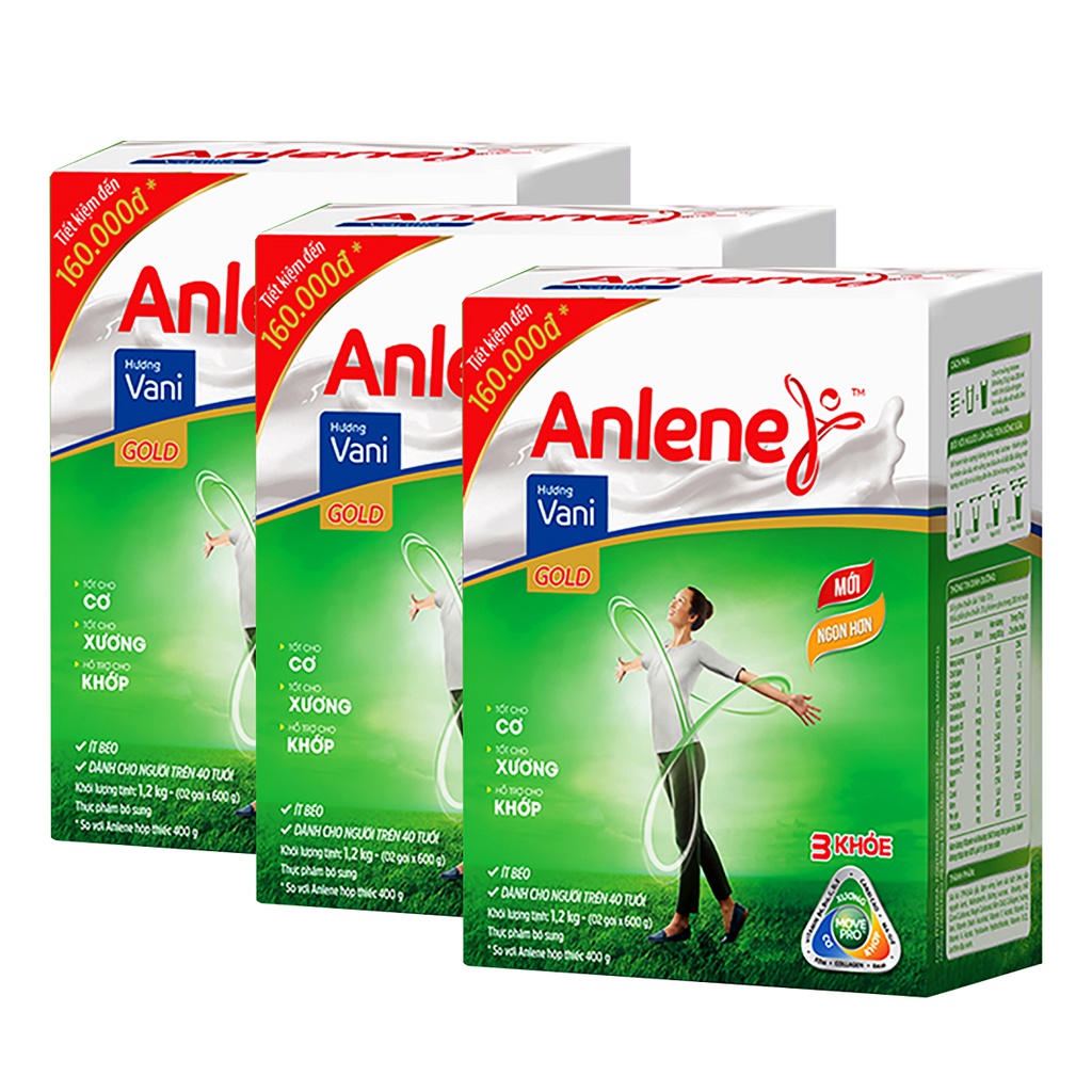 [Tặng máy vắt cam] Combo 3 hộp giấy Anlene Gold Vanilla MovePro 1.2Kg (BIB)