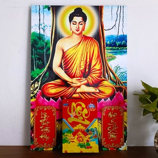 Lịch treo tường 2024 Thích Ca Mâu Ni, tranh tráng gương bằng gỗ, tặng lốc lịch năm mới