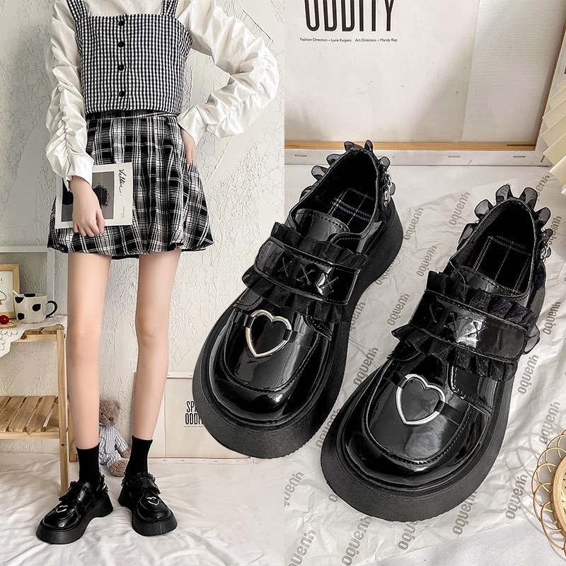 [Sẵn] Giày Oxford Lolita đính trái tim ( BÓNG VÀ NHÁM ) Size 35 - 40 A08-8