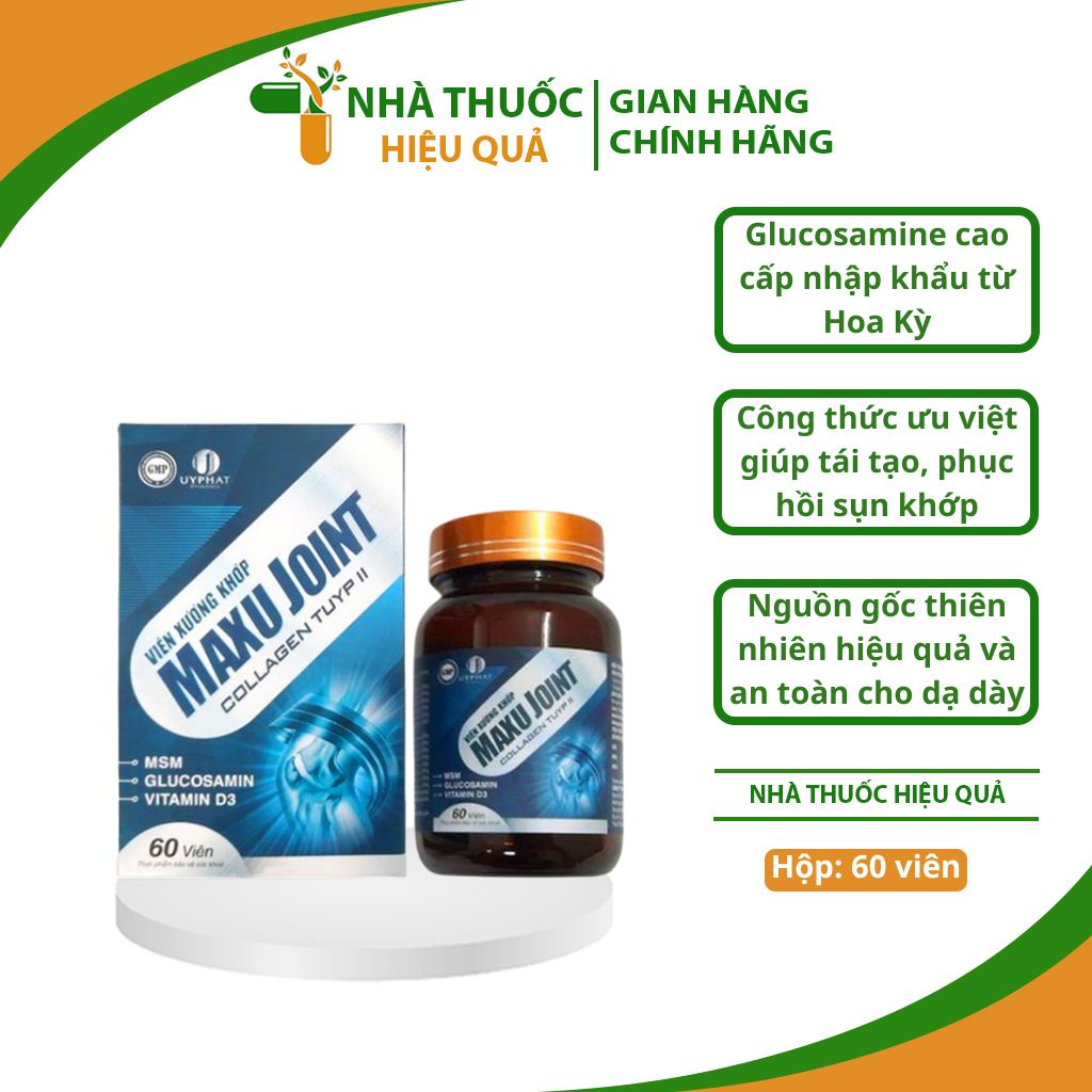 Viên xương khớp Maxu Joint I Với Glucosamine từ Hoa Kỳ giúp hỗ trợ phục hồi chức năng sụn khớp I Lọ 60 viên.thuochieuqua