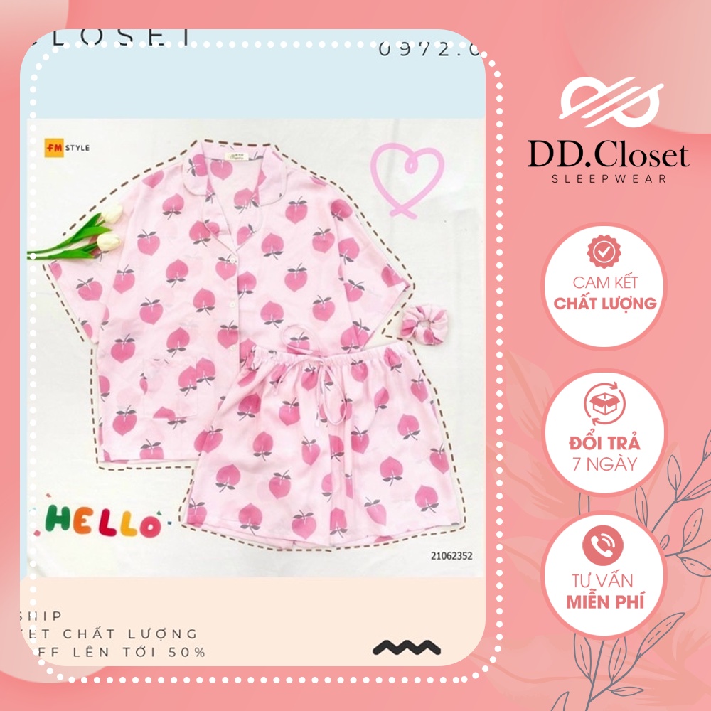 Bộ đồ ngủ pijama nữ cộc tay quần đùi chất lụa Kate Thái mềm mịn màu họa tiết - CD0017