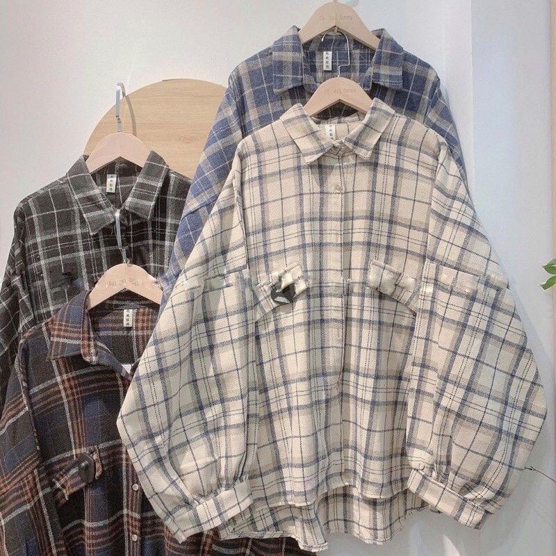 Áo Sơ Mi Kẻ Tay Phồng Ulzzang Phong Cách Hàn Quốc Chan House