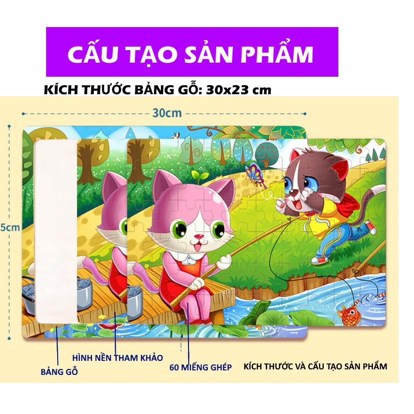 Xếp hình cho bé ETOYS 60 mảnh ghép gỗ dày nhiều mẫu đẹp, đồ chơi phát triển trí tuệ 3+