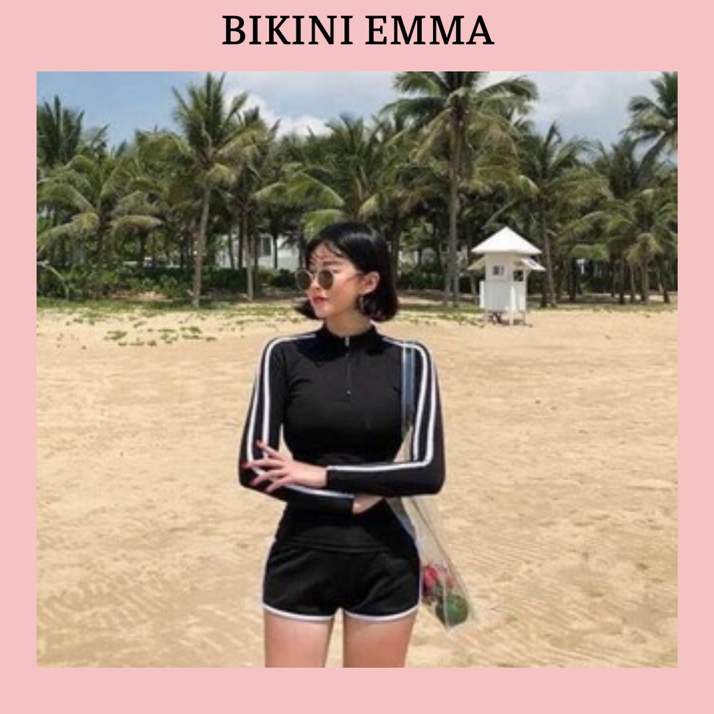 Bộ bơi 2 mảnh đen sọc trắng (kèm hình thật)