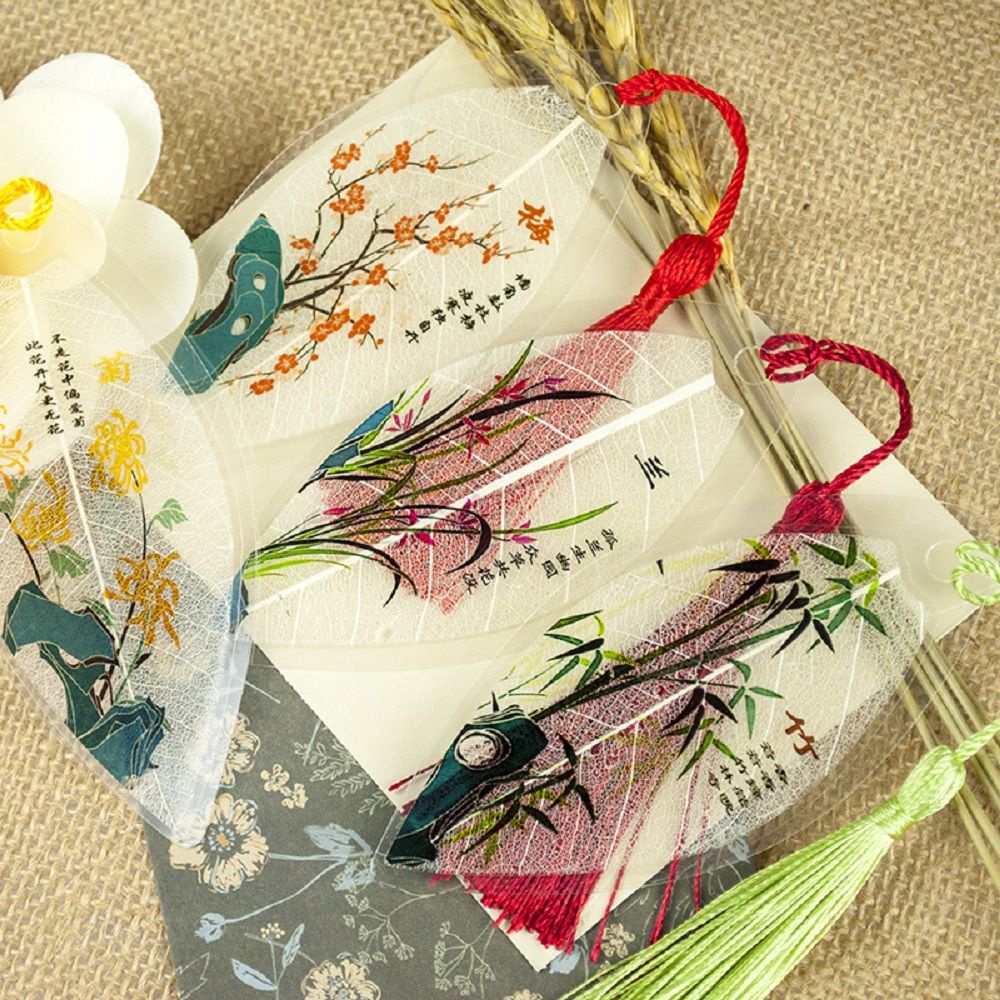 1 Phụ Kiện Đánh Dấu Trang Sách Hình Chiếc Lá Phong Cách Trung Hoa