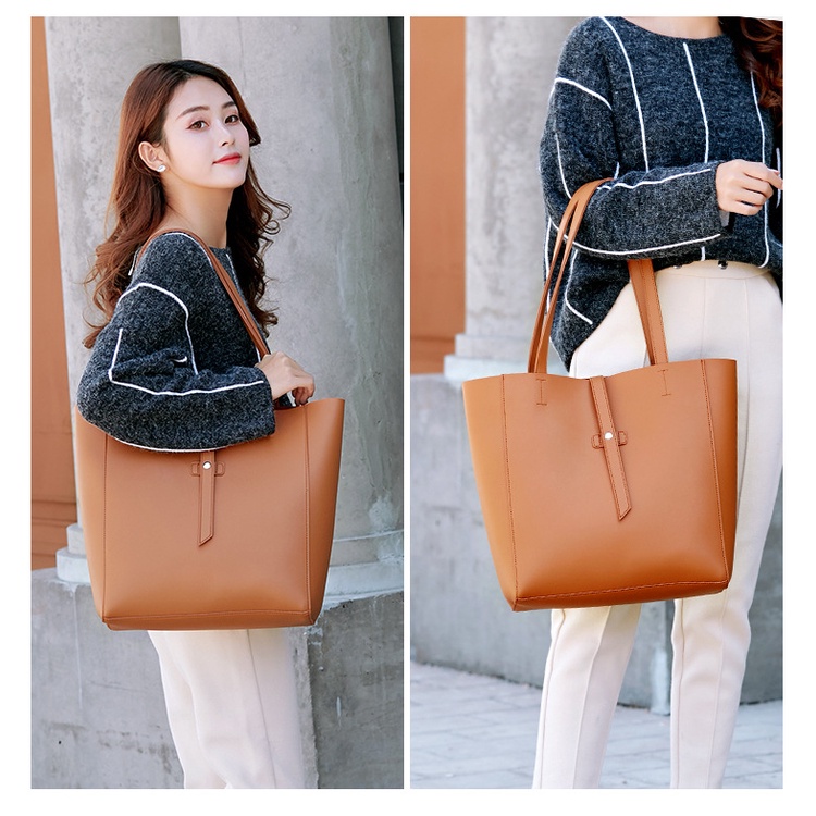 Túi Tote Cầm Tay Đeo Vai Sức Chứa Lớn Màu Trơn Họa Tiết Vỏ Quả Vải Cho Nữ
